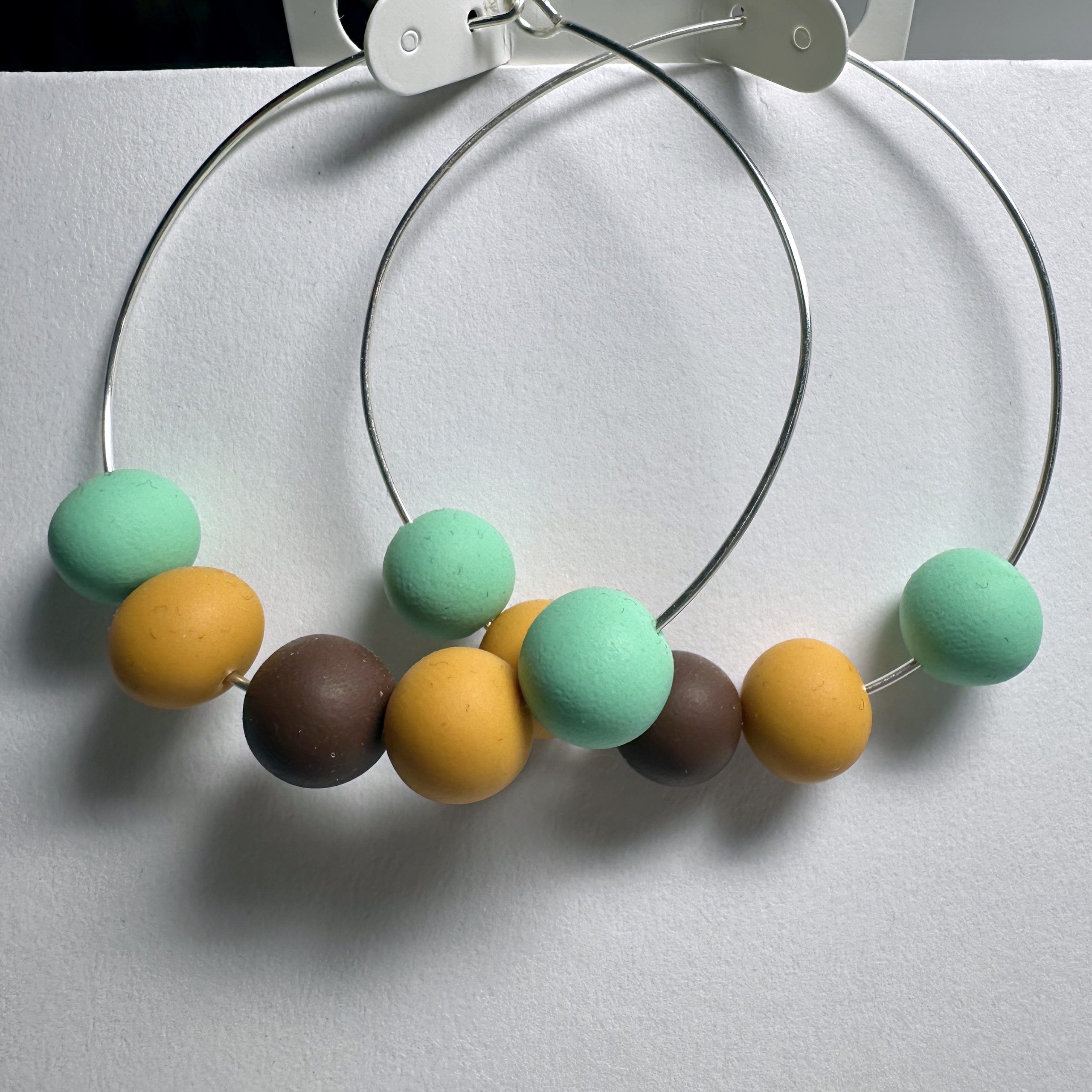 Mint, Mustard, and Mocha Beaded Hoop Earrings